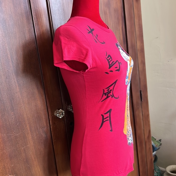 Zara Red Geisha Exotic Tee S/M - Picture 5 of 9